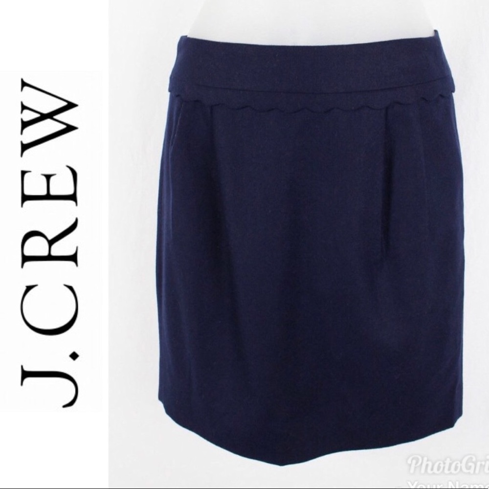 J. Crew | Navy Wool Scallop Trim Mini Skirt Size 6